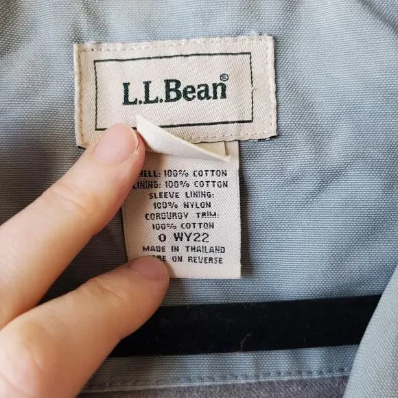 LL Bean Coat Womens Large Blue Canvas Barn Corduroy Collar Lined Jacket Pockets - Picture 7 of 14